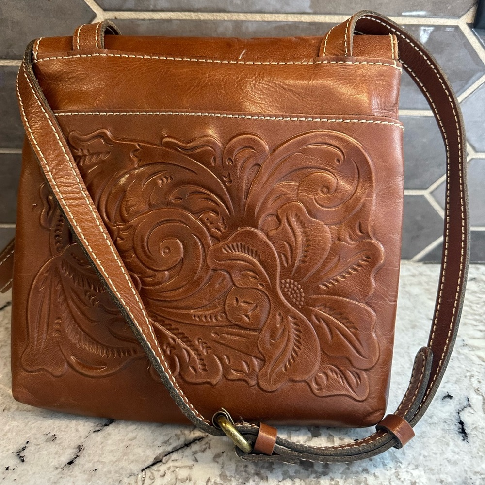Patricia Nash Floral Embossed Brown Leather Bag
